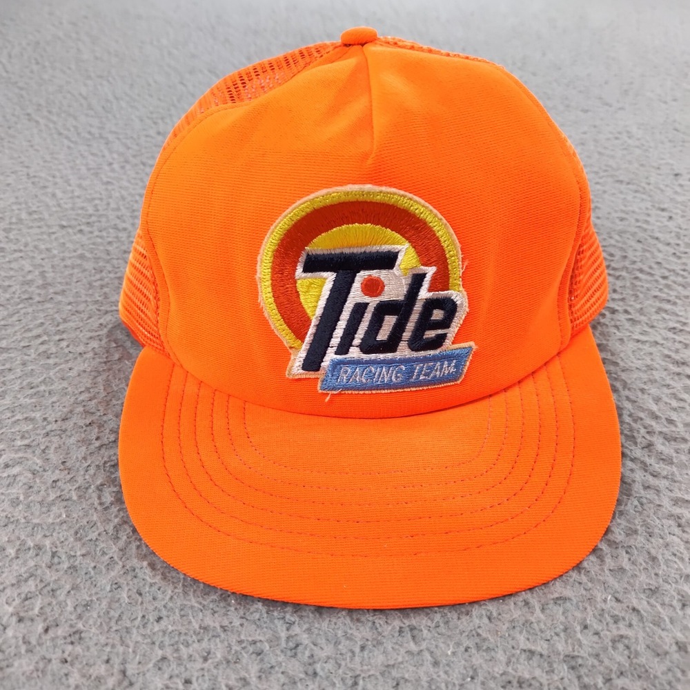 Rare VTG Tide Racing Team NASCAR Trucker Mesh Snapback Hat Cap 80s 90s Orange